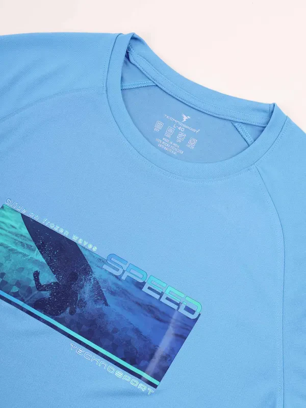 Men Graphic Printed Slim Fit Crew Neck T-shirt with TECHNO COOL+ - Image 7