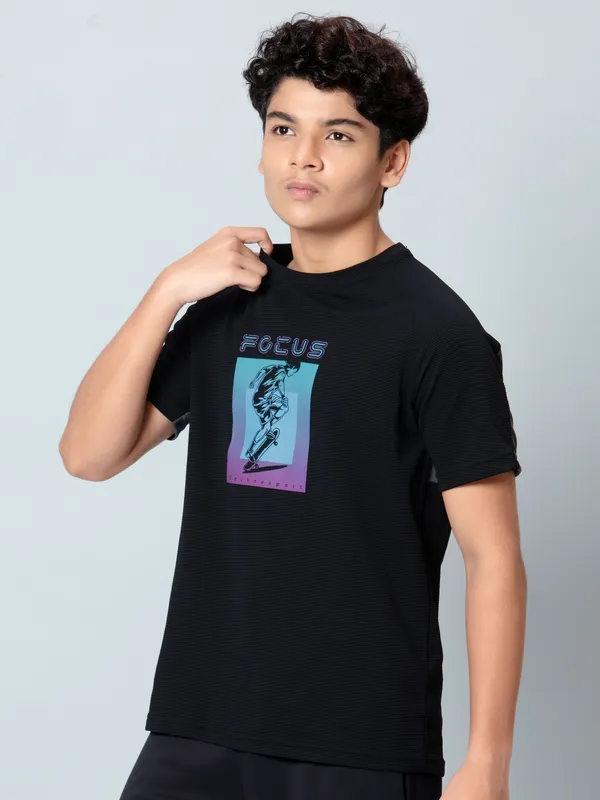 Boys Typography Printed Slim Fit Crew Neck T-shirt with ELASTO PLUS - Image 3
