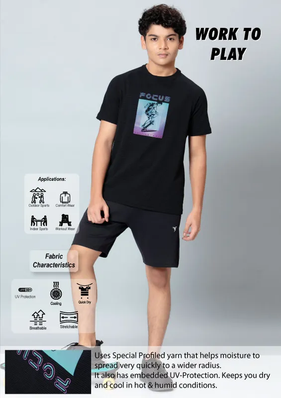 Boys Typography Printed Slim Fit Crew Neck T-shirt with ELASTO PLUS - Image 4