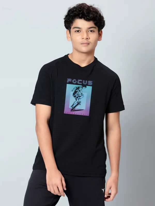 Boys Typography Printed Slim Fit Crew Neck T-shirt with ELASTO PLUS - Image 5