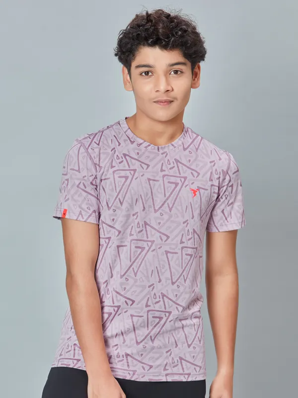 Boys Self Design Slim Fit Crew Neck T-shirt with DOUBLE COOL