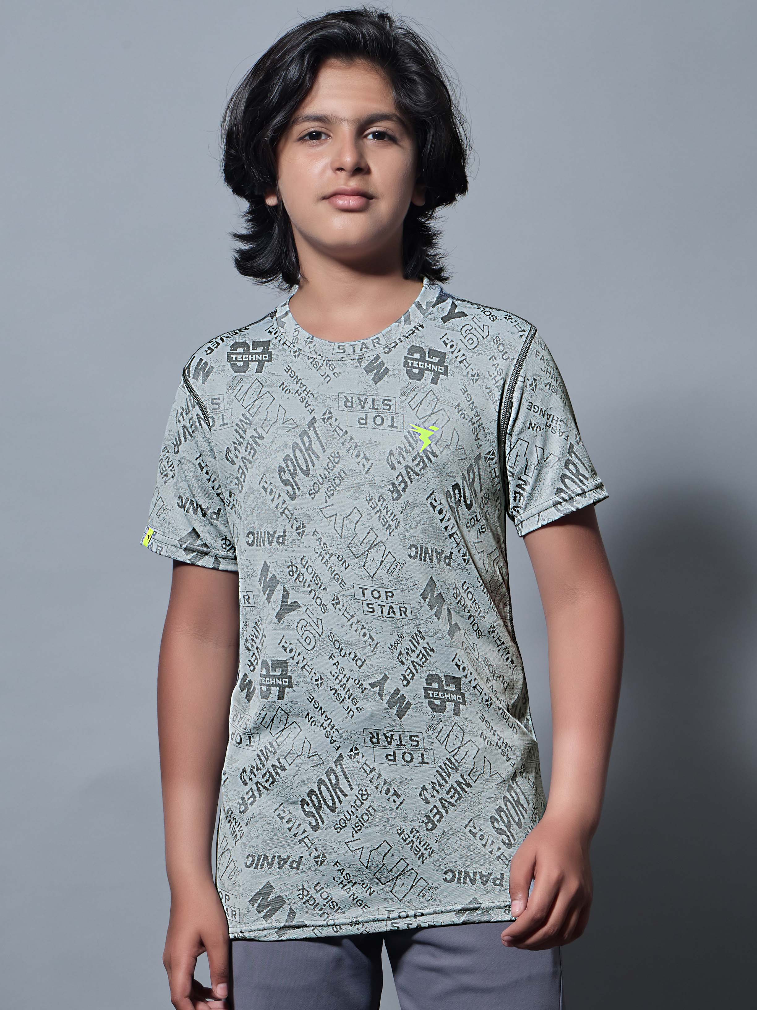 Boys Self Design Slim Fit Crew Neck T-shirt with DOUBLE COOL - Image 2