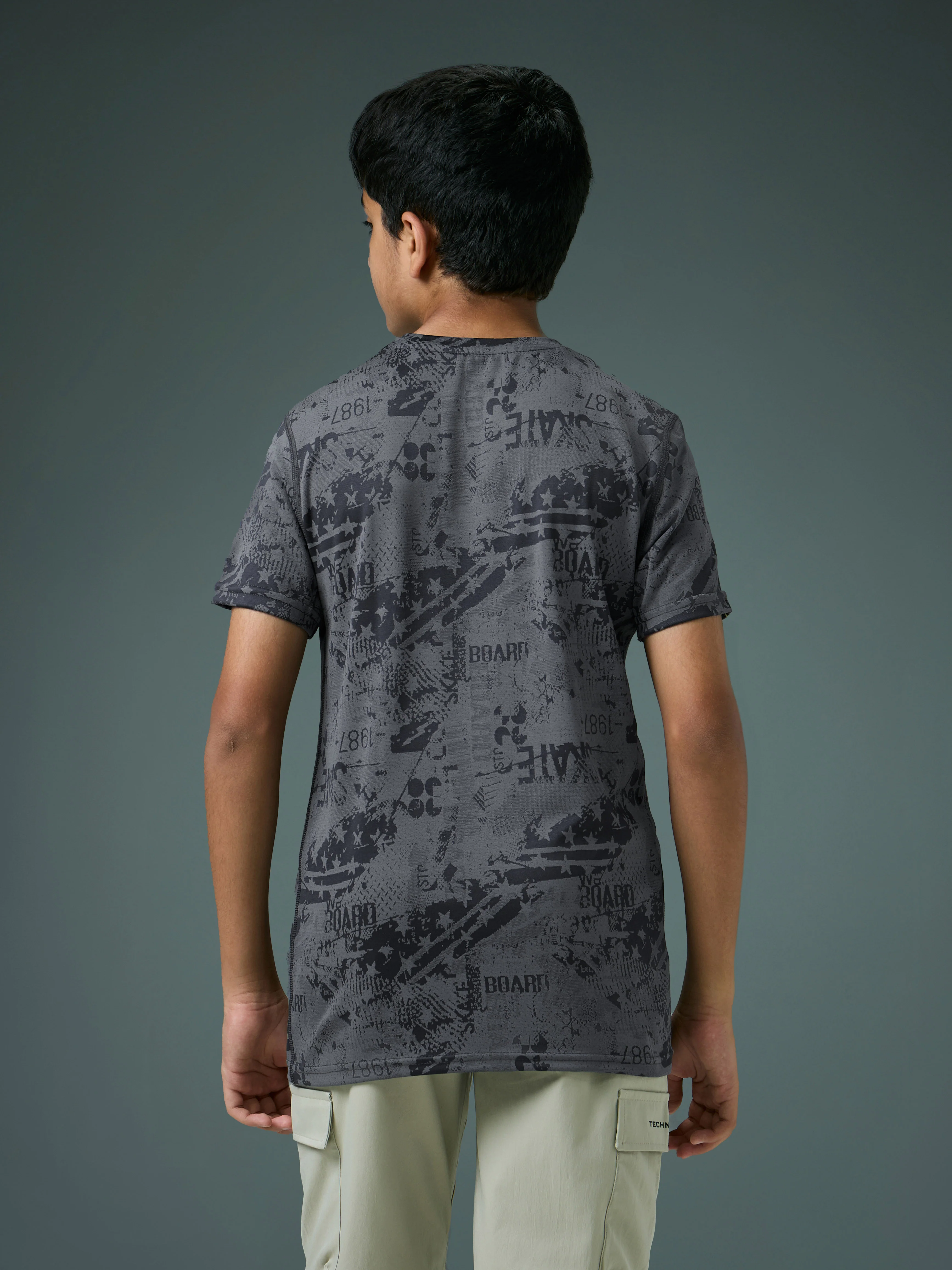 Boys Self Design Slim Fit Crew Neck T-shirt with DOUBLE COOL - Image 3