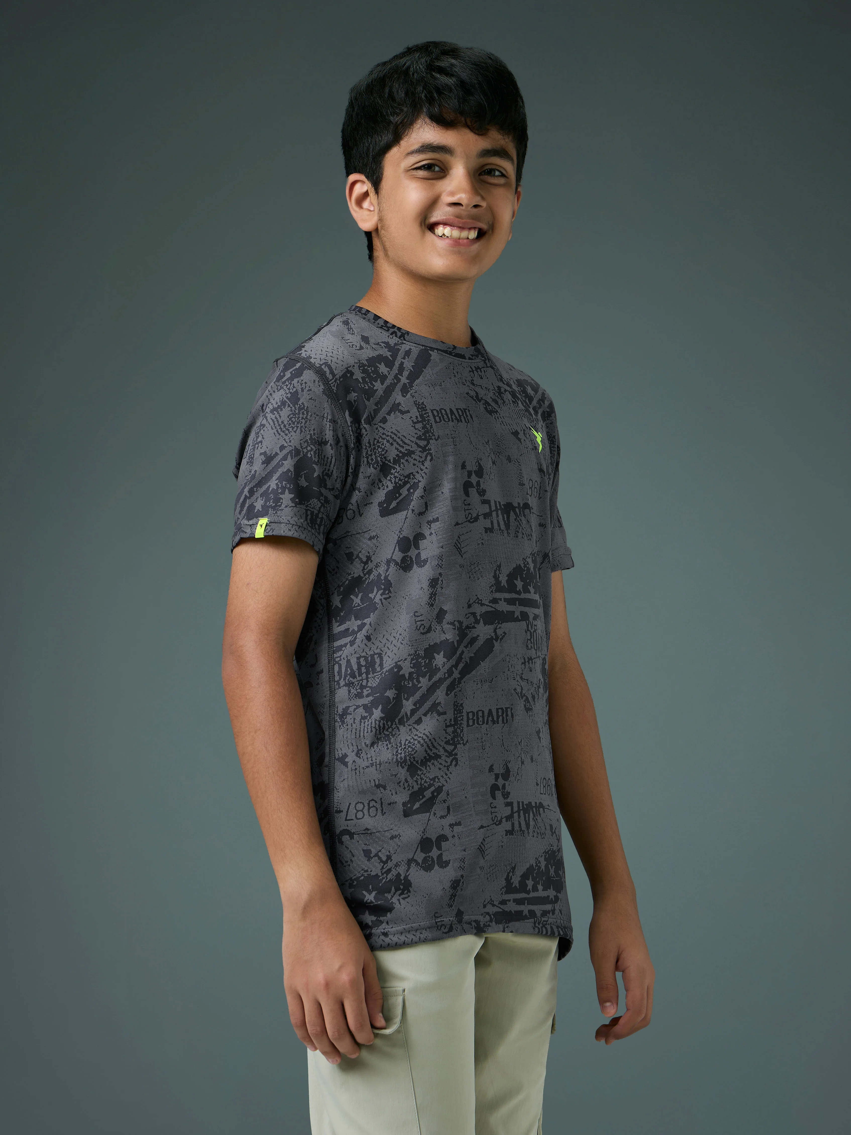 Boys Self Design Slim Fit Crew Neck T-shirt with DOUBLE COOL - Image 4