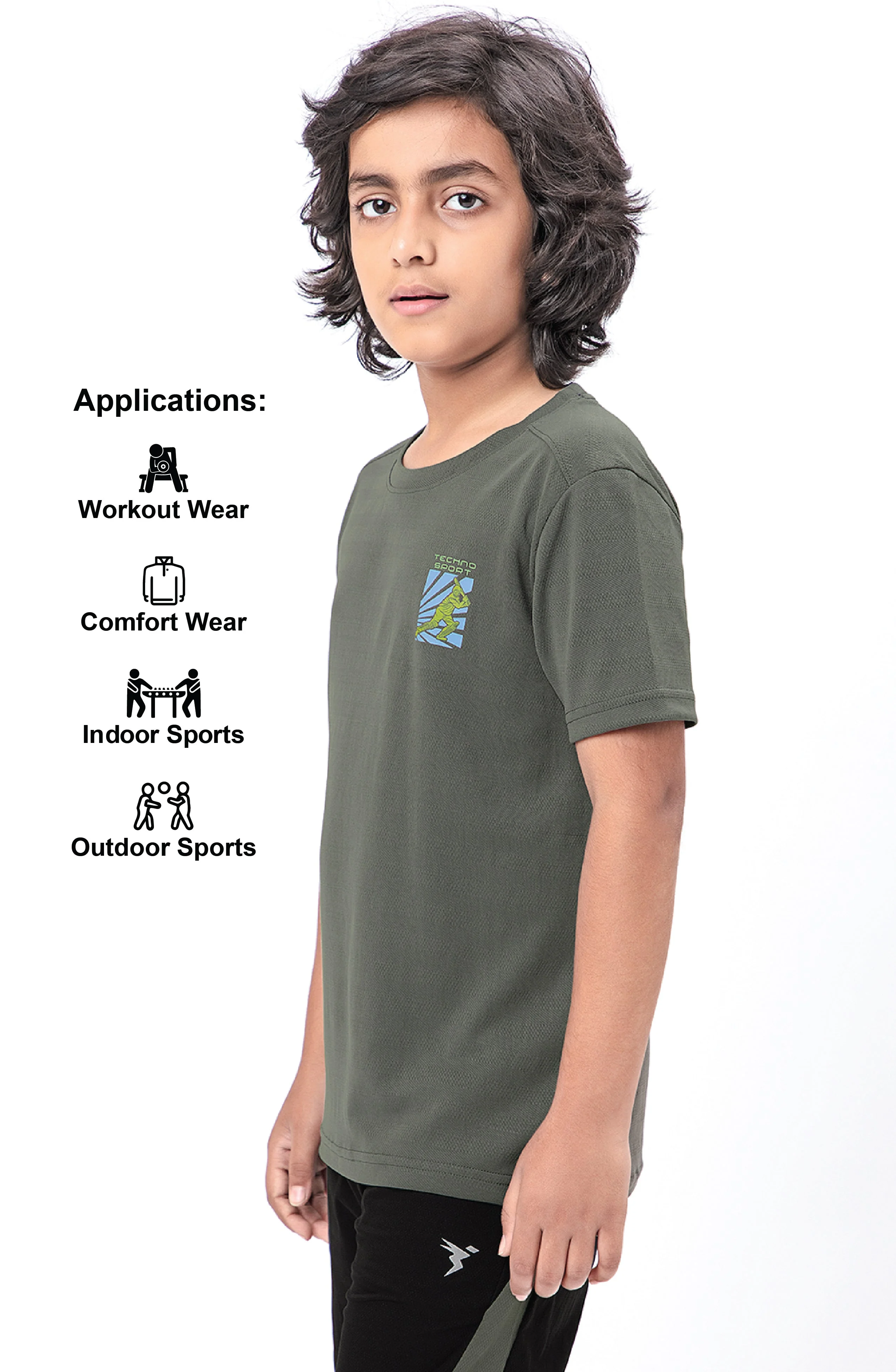 Boys Solid Slim Fit Crew Neck T-shirt with DOUBLE COOL - Image 5