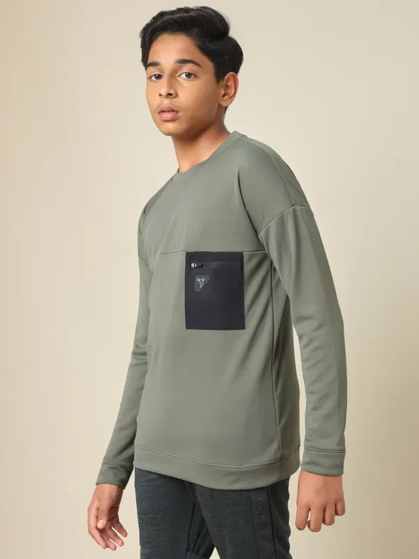 Boys Solid Slim Fit Crew Neck Pullover with TECHNO DRY - Image 3