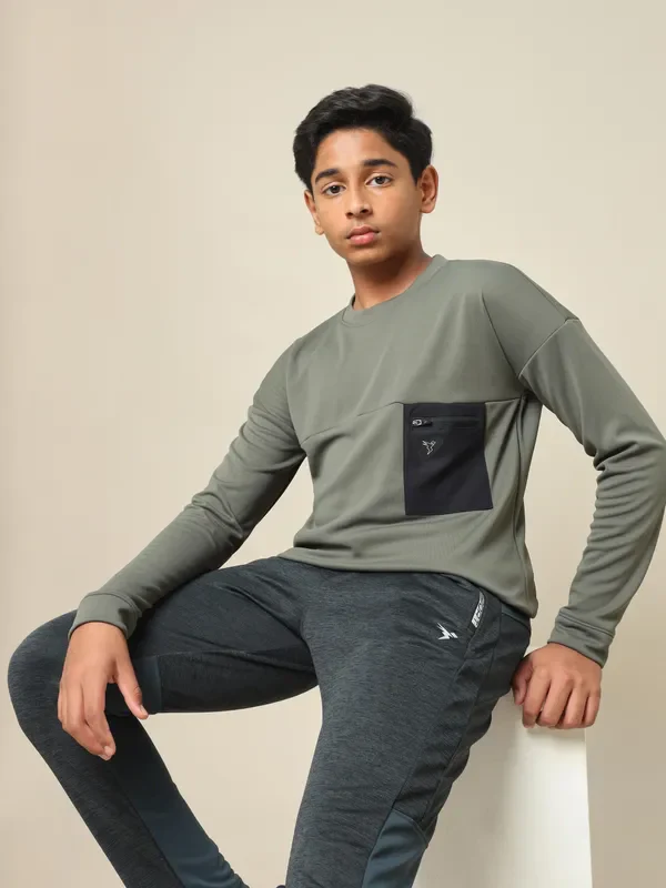 Boys Solid Slim Fit Crew Neck Pullover with TECHNO DRY - Image 4