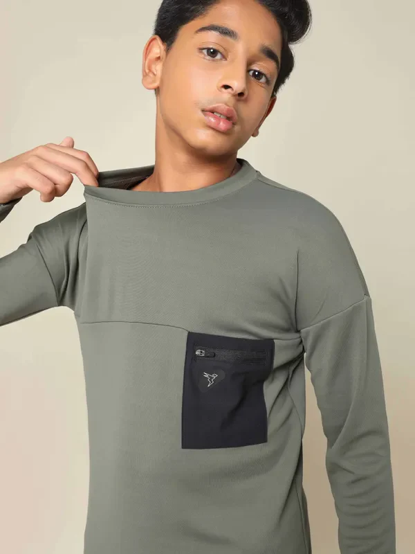 Boys Solid Slim Fit Crew Neck Pullover with TECHNO DRY - Image 5
