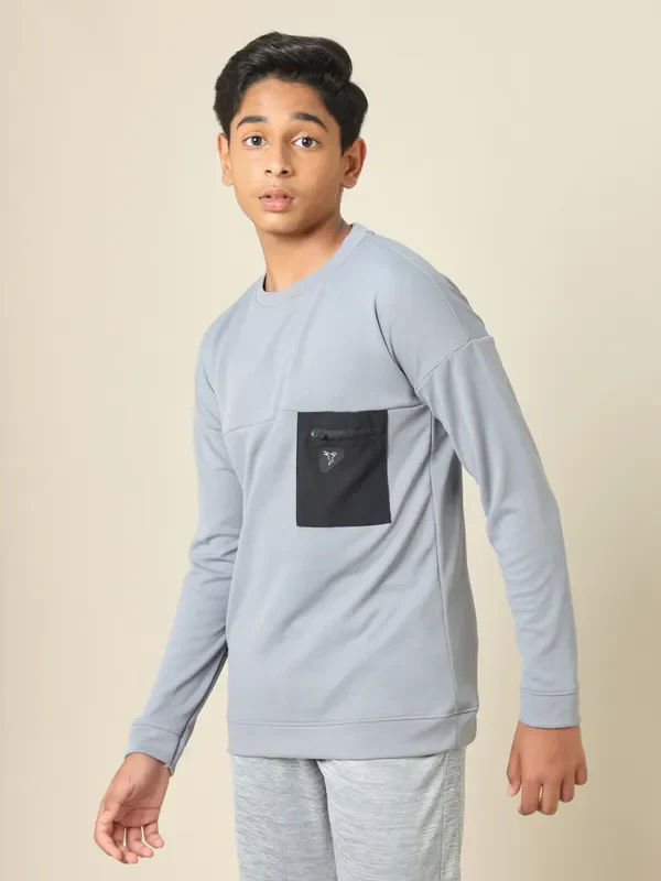 Boys Solid Slim Fit Crew Neck Pullover with TECHNO DRY - Image 3