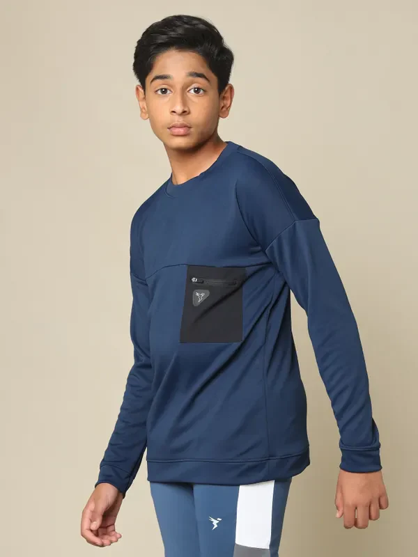 Boys Solid Slim Fit Crew Neck Pullover with TECHNO DRY - Image 4