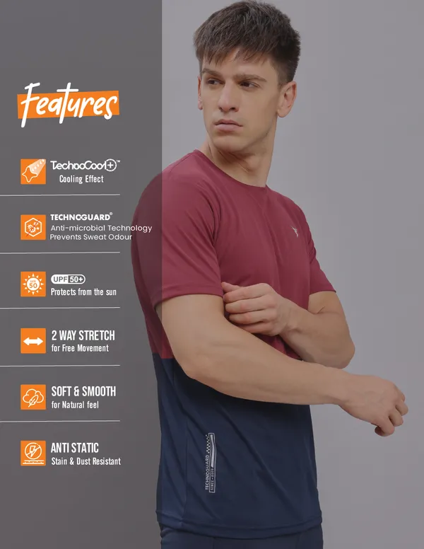 Men Colorblock Slim Fit Crew Neck T-shirt with DOUBLE COOL - Image 5
