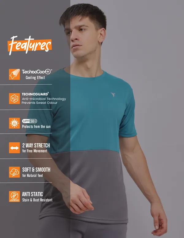 Men Colorblock Slim Fit Crew Neck T-shirt with DOUBLE COOL - Image 5