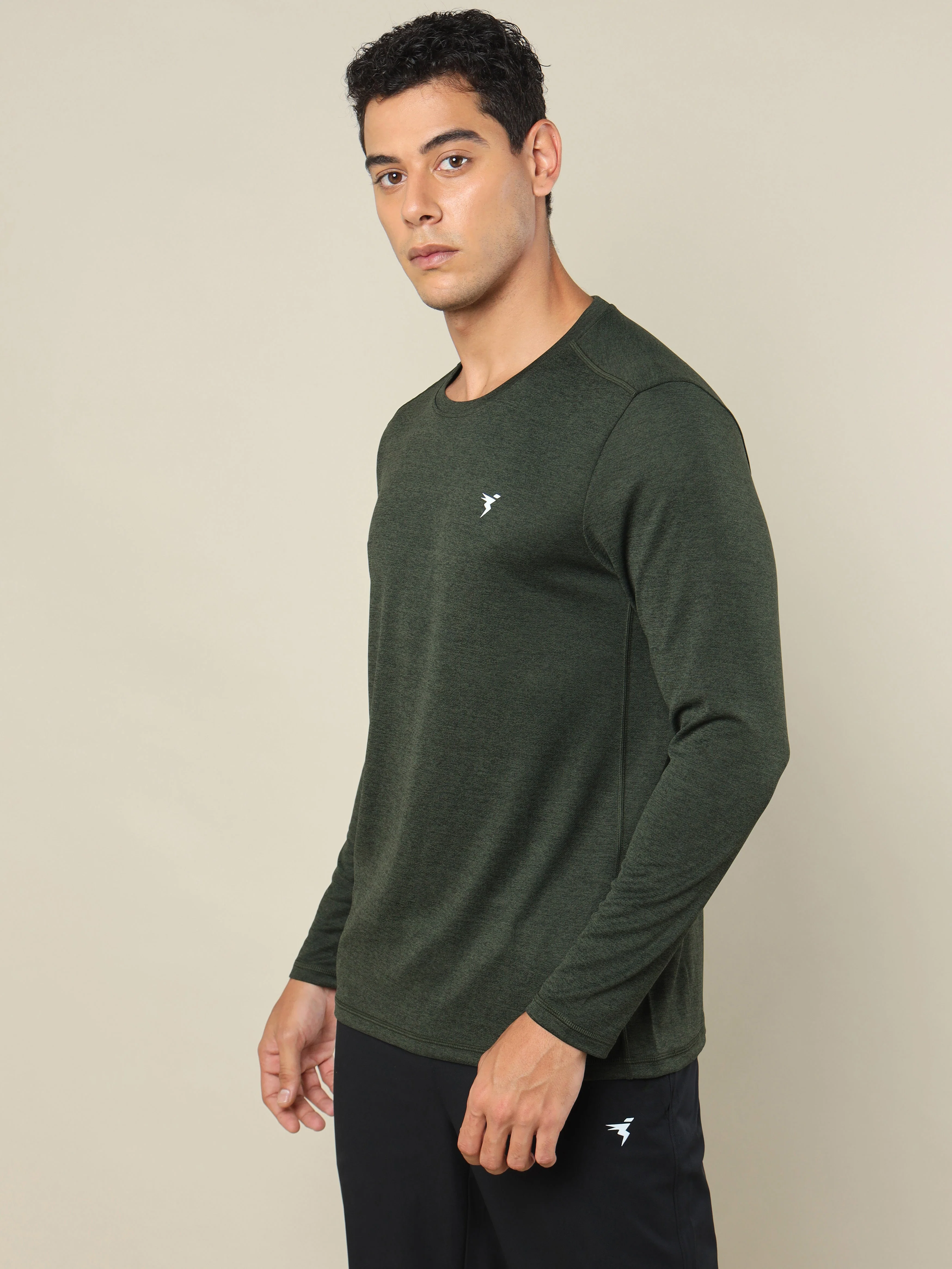 Men Melange Slim Fit Crew Neck T-shirt with DOUBLE COOL - Image 3
