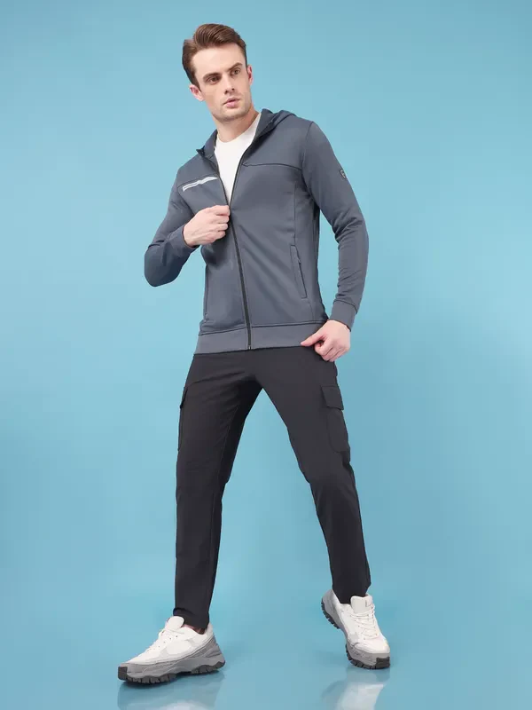 Men Solid Slim Fit Hooded Jacket with TECHNO DRY - Image 4