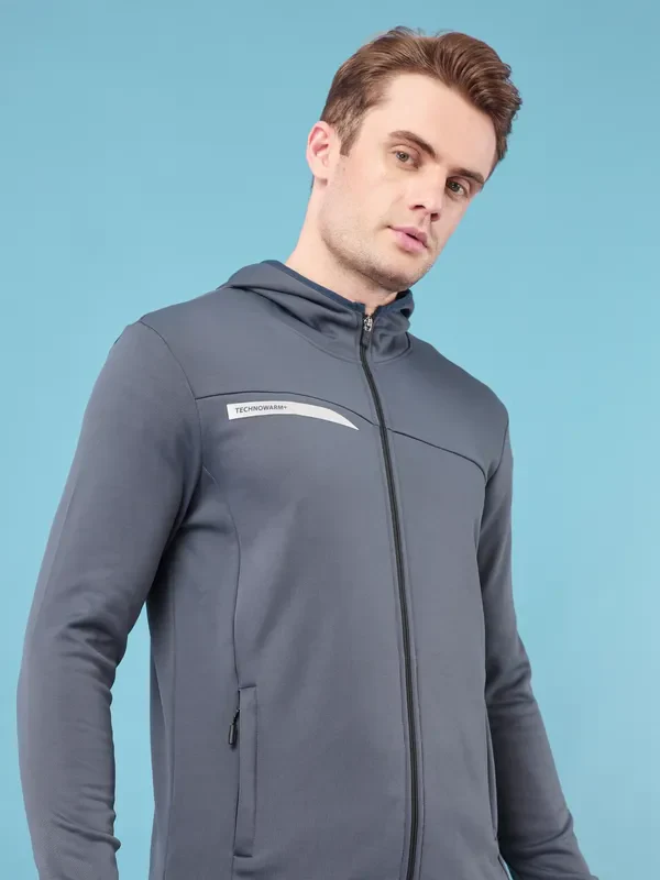 Men Solid Slim Fit Hooded Jacket with TECHNO DRY - Image 5