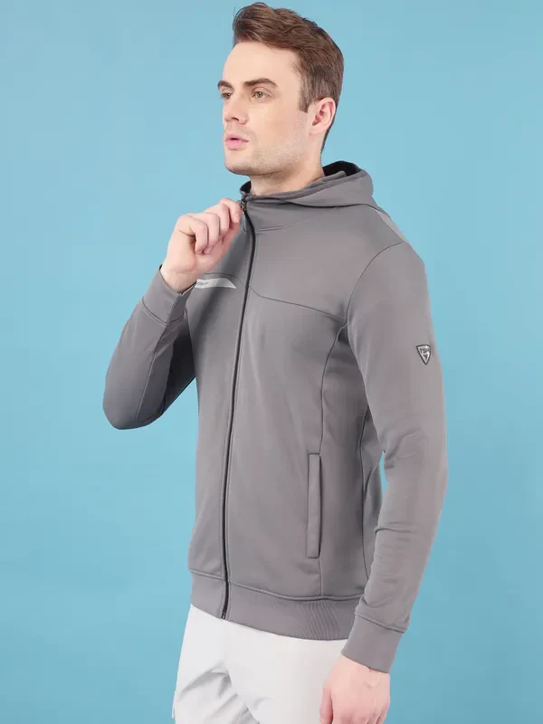 Men Solid Slim Fit Hooded Jacket with TECHNO DRY - Image 3