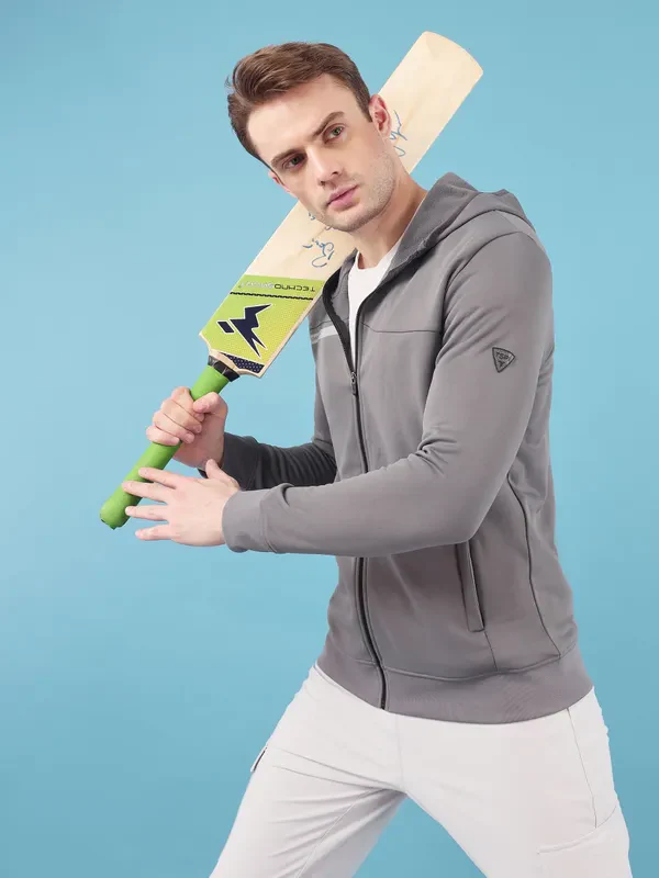 Men Solid Slim Fit Hooded Jacket with TECHNO DRY - Image 4
