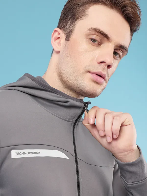 Men Solid Slim Fit Hooded Jacket with TECHNO DRY - Image 5