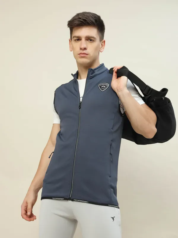 Men Solid Slim Fit Mock Neck Jacket with TECHNOLITE - Image 2