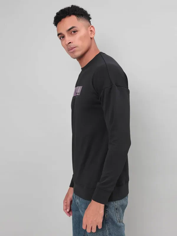 Men Printed Slim Fit Crew Neck Sweatshirt with ELASTO PLUS - Image 4