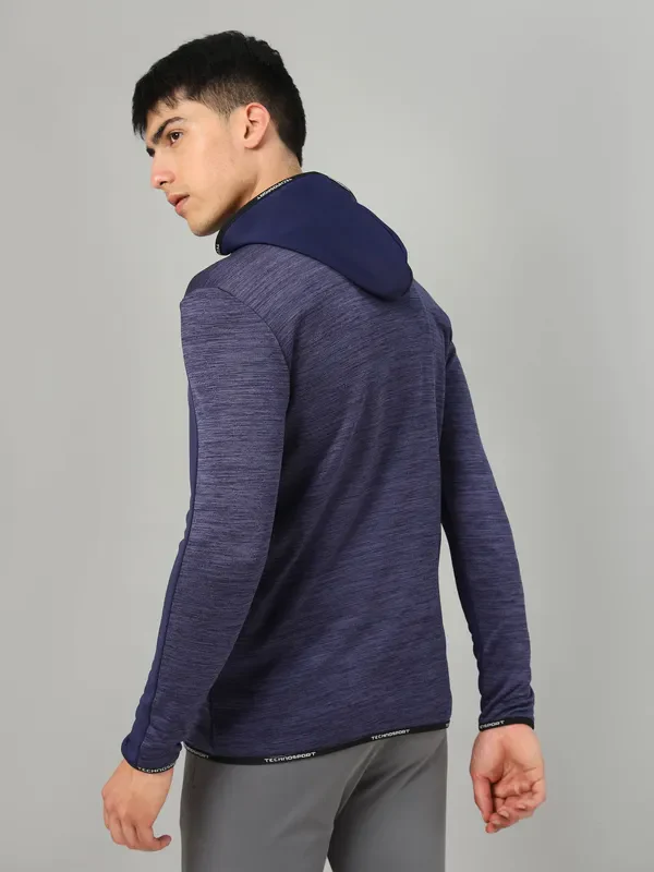 Men Melange Slim Fit Hooded Jacket with TECHNOLITE - Image 3
