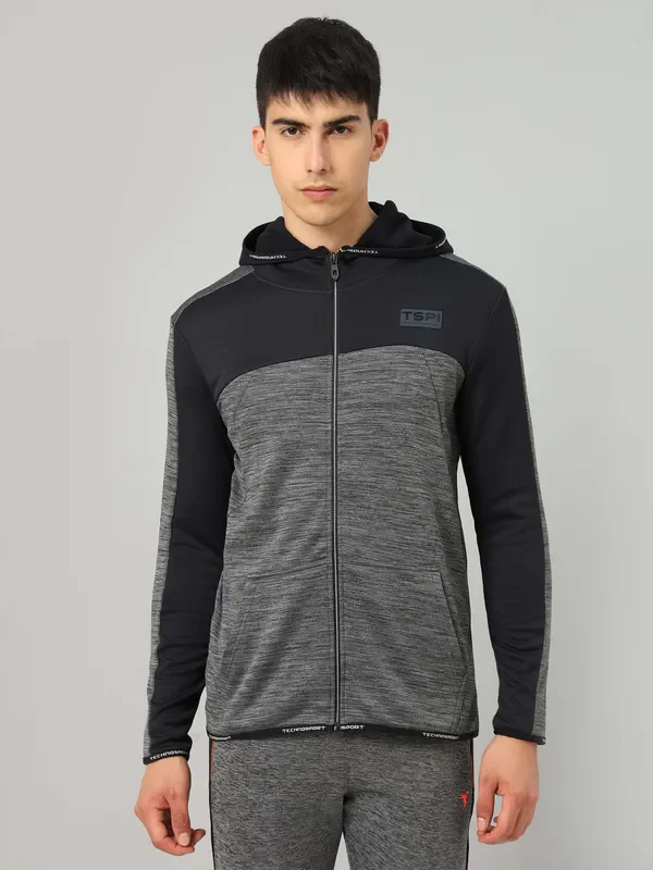 Men Melange Slim Fit Hooded Jacket with TECHNOLITE - Image 2