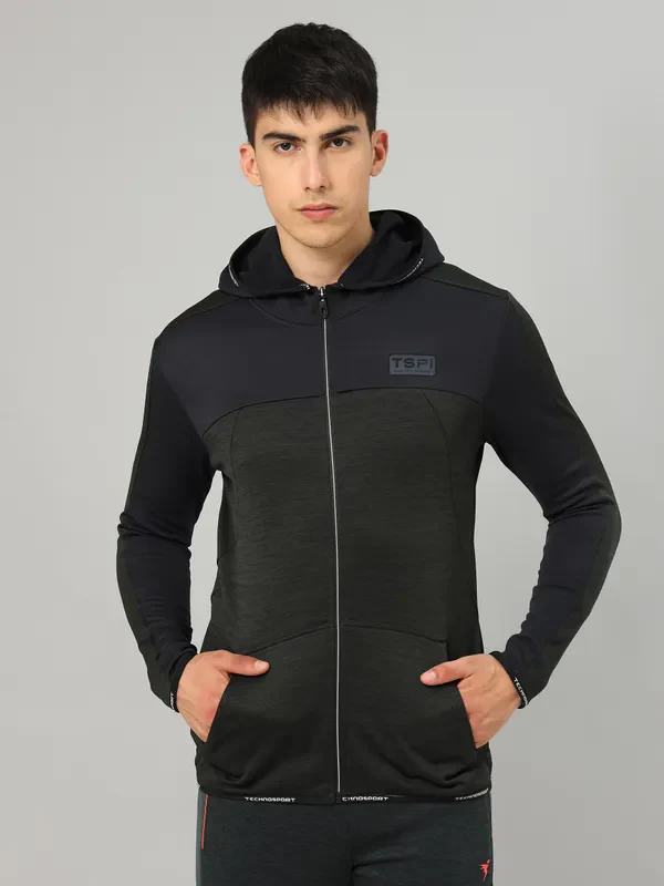 Men Melange Slim Fit Hooded Jacket with TECHNOLITE