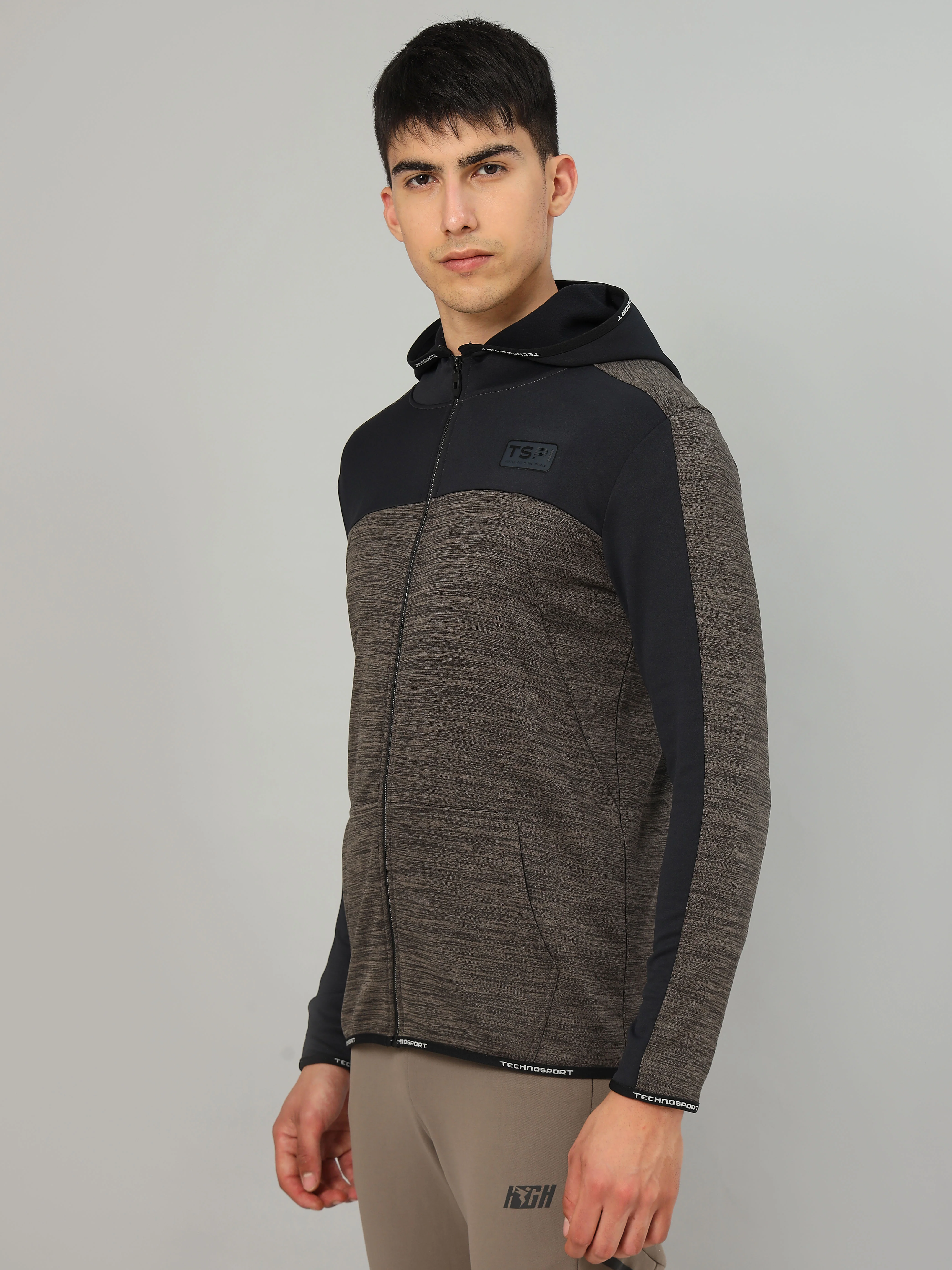 Men Melange Slim Fit Hooded Jacket with TECHNOLITE - Image 4