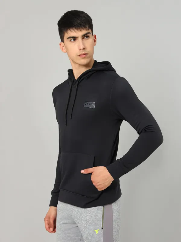 Men Solid Slim Fit Hooded Sweatshirt  with TECHNO DRY - Image 4