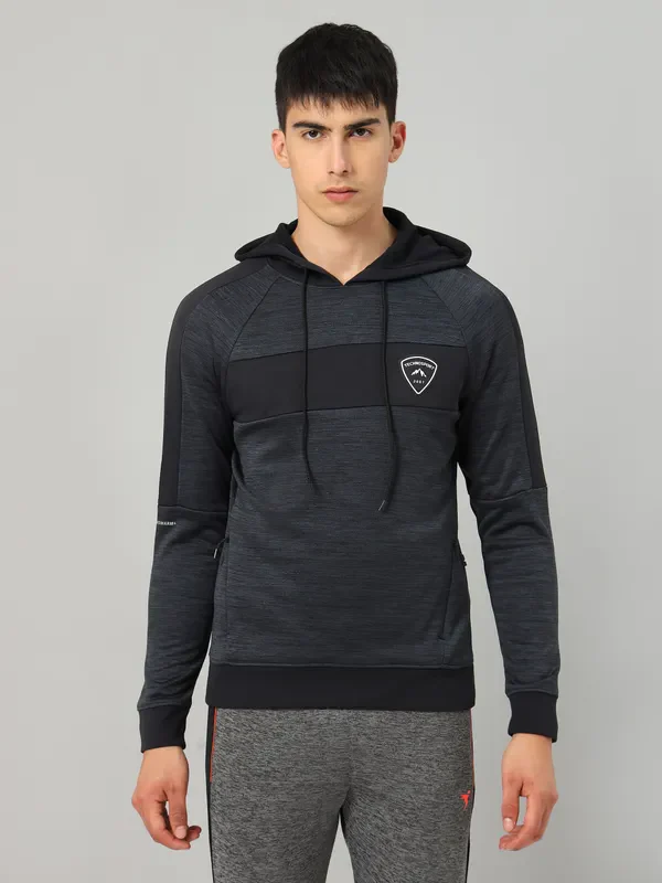 Men Melange Slim Fit Hooded sweatshirt with TECHNO GUARD - Image 3