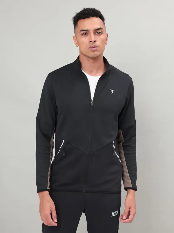 Men Solid Slim Fit Mock Neck Jacket with ELASTO PLUS - Image 3