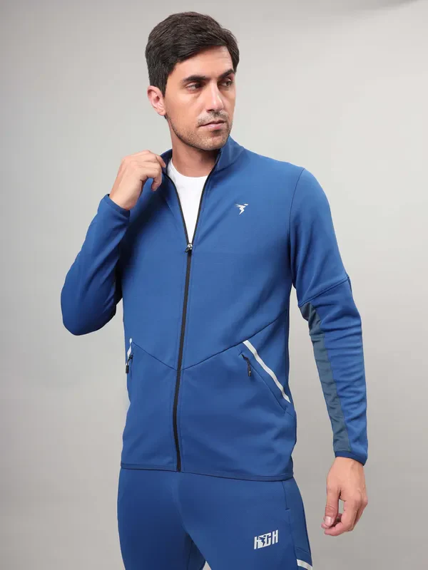 Men Solid Slim Fit Mock Neck Jacket with ELASTO PLUS