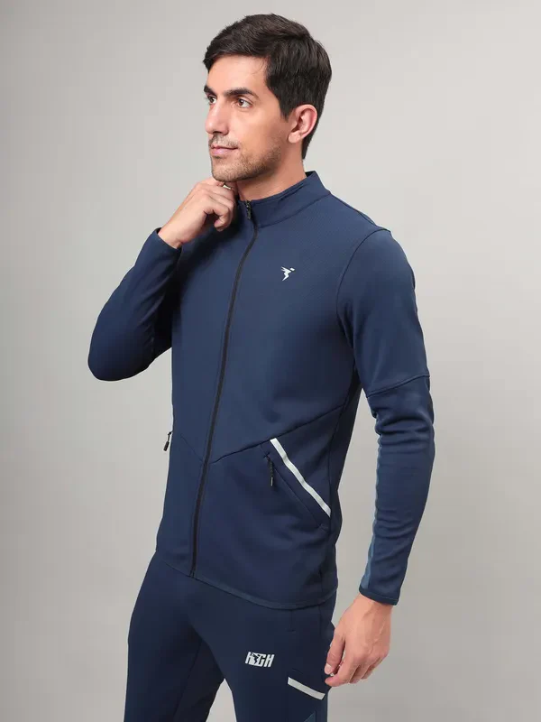 Men Solid Slim Fit Mock Neck Jacket with ELASTO PLUS - Image 3