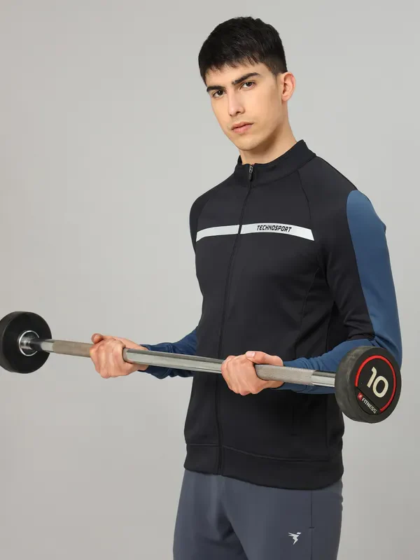 Men Colorblock Slim Fit Mock Neck Jacket with TECHNO GUARD - Image 2