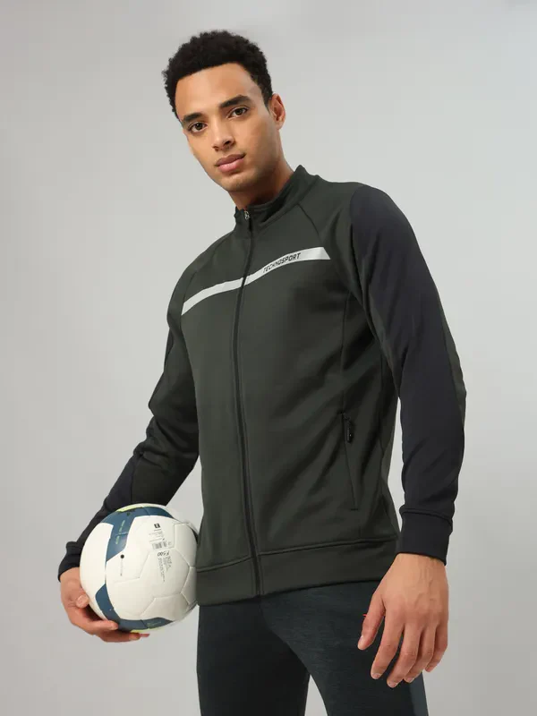 Men Colorblock Slim Fit Mock Neck Jacket with TECHNO GUARD - Image 2