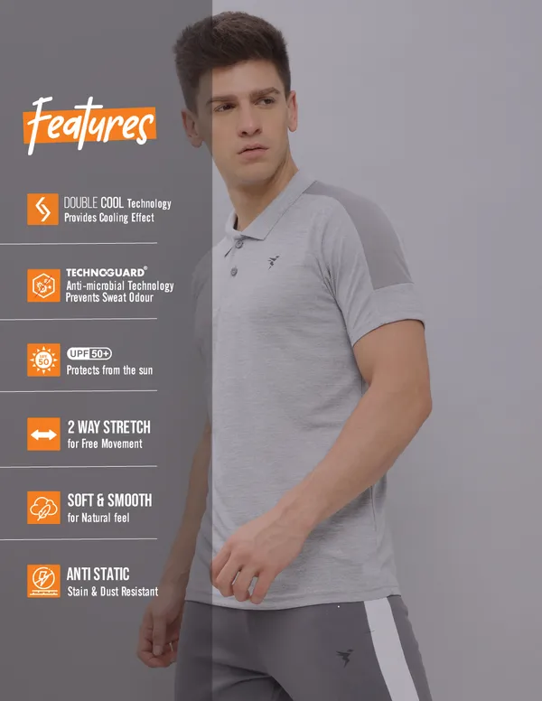 Men Melange Slim Fit Polo T-shirt with DOUBLE COOL - Image 6