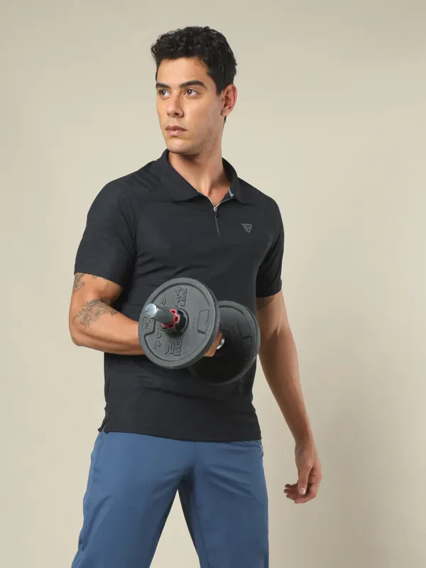 Men Self Design Regular Fit Polo T-shirt with MATPIQ - Image 5