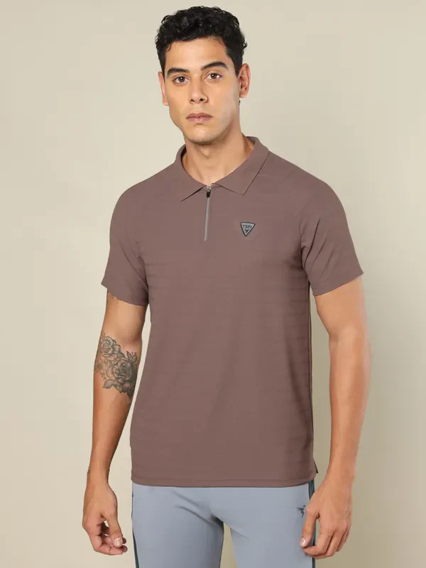 Men Self Design Regular Fit Polo T-shirt with MATPIQ