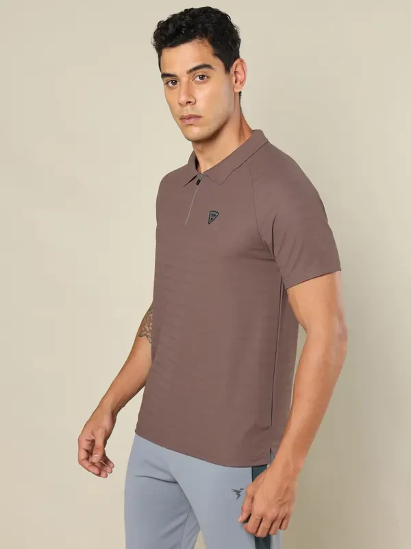 Men Self Design Regular Fit Polo T-shirt with MATPIQ - Image 4