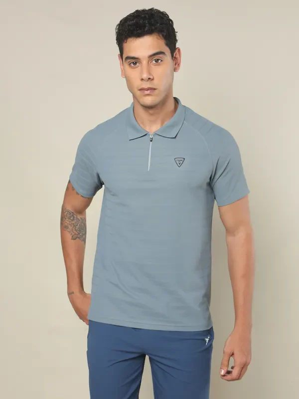 Men Self Design Regular Fit Polo T-shirt with MATPIQ - Image 3