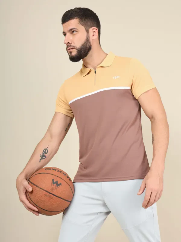 Men Colorblock Slim Fit Polo T-shirt with TECHNO COOL+