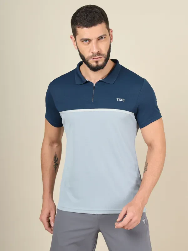 Men Colorblock Slim Fit Polo T-shirt with TECHNO COOL+