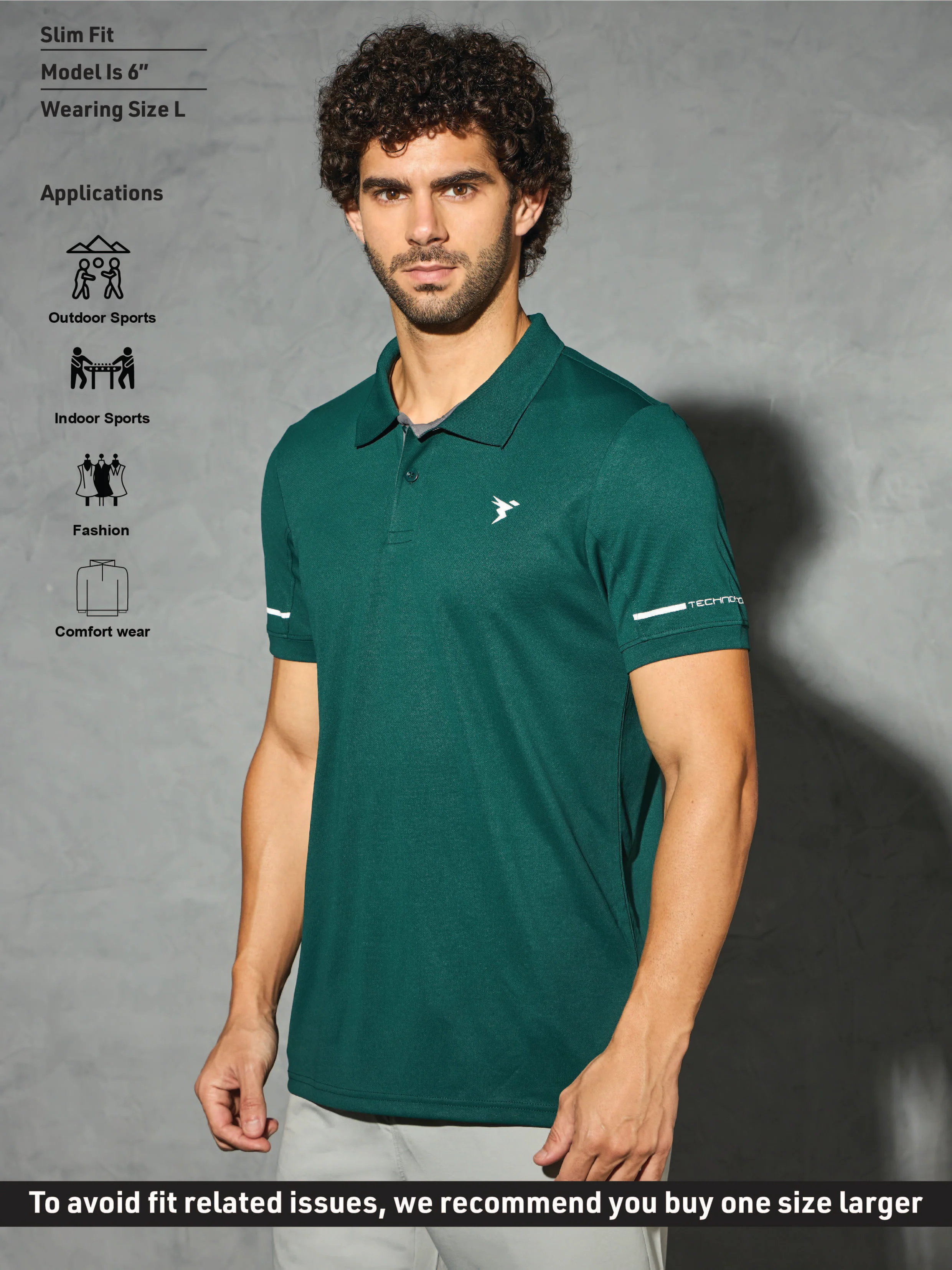 Men Solid Slim Fit Polo T-shirt with TECHNO COOL+ - Image 4