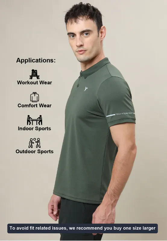 Men Solid Slim Fit Polo T-shirt with TECHNO COOL+ - Image 5