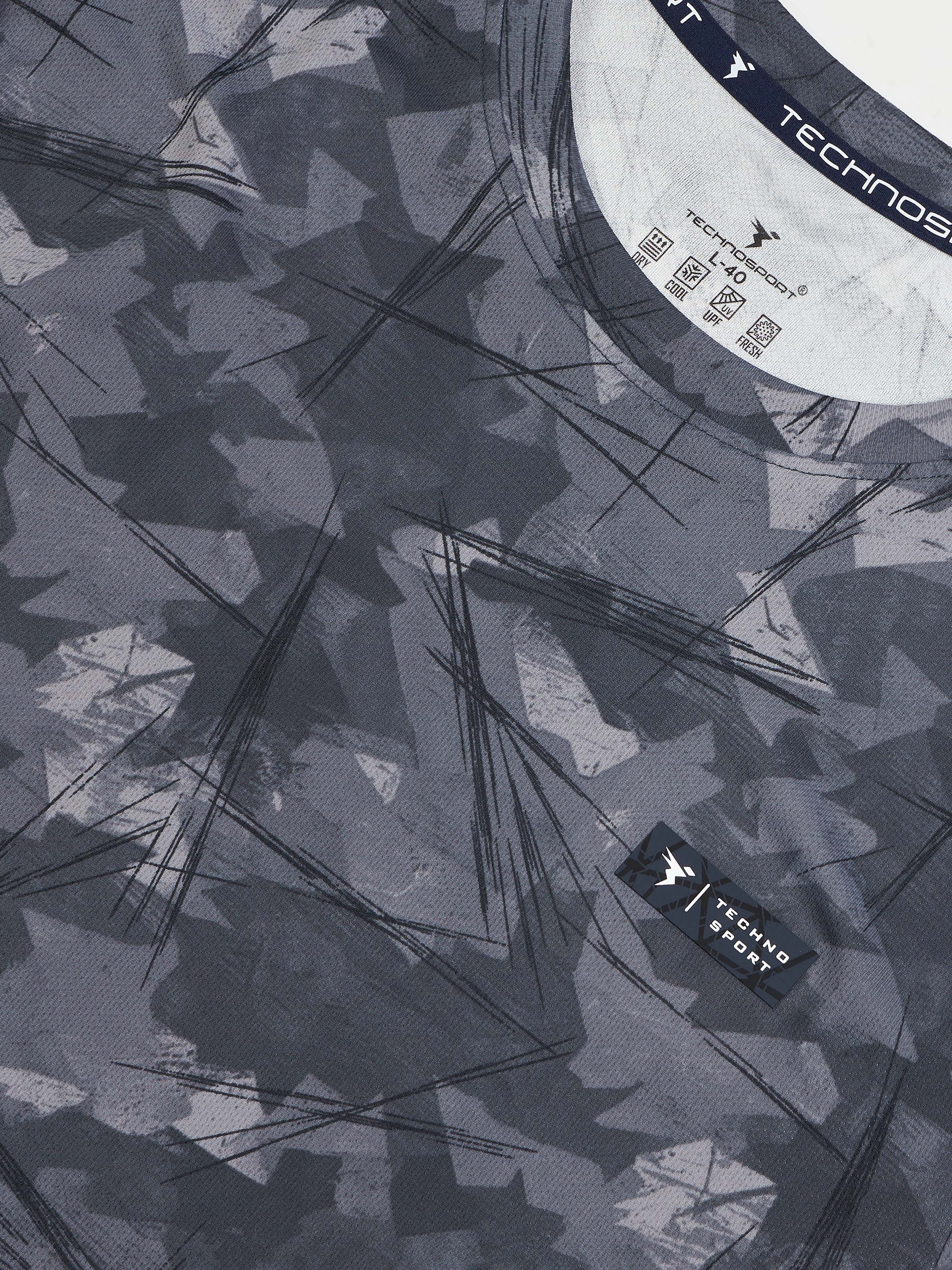 Men Abstract Print Slim Fit Crew Neck T-shirt with TECHNO COOL+ - Image 7