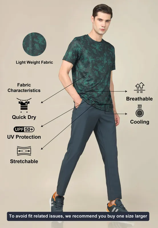 Men Abstract Print Slim Fit Crew Neck T-shirt with TECHNO COOL+ - Image 6