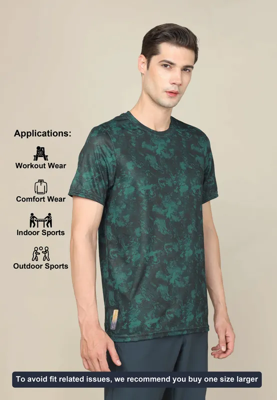 Men Abstract Print Slim Fit Crew Neck T-shirt with TECHNO COOL+ - Image 7