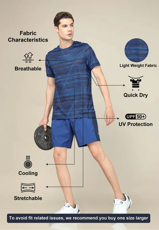 Men Abstract Print Slim Fit Crew Neck T-shirt with TECHNO COOL+ - Image 3