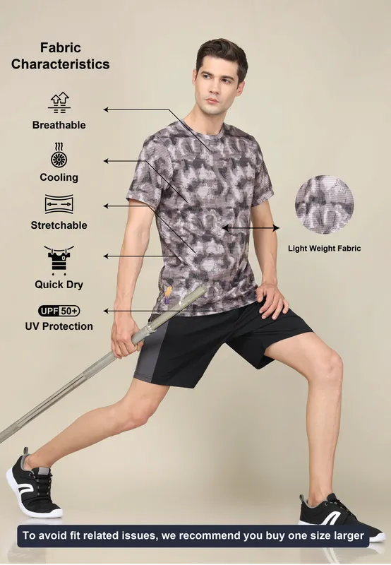 Men Abstract Print Slim Fit Crew Neck T-shirt with TECHNO COOL+ - Image 5