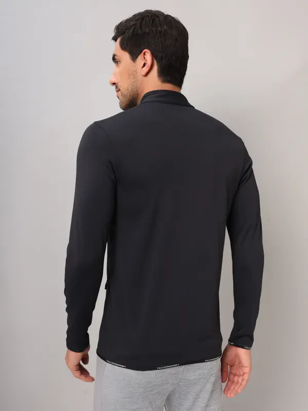 Men Solid Slim Fit Mock Neck Jacket with TECHNO DRY - Image 2